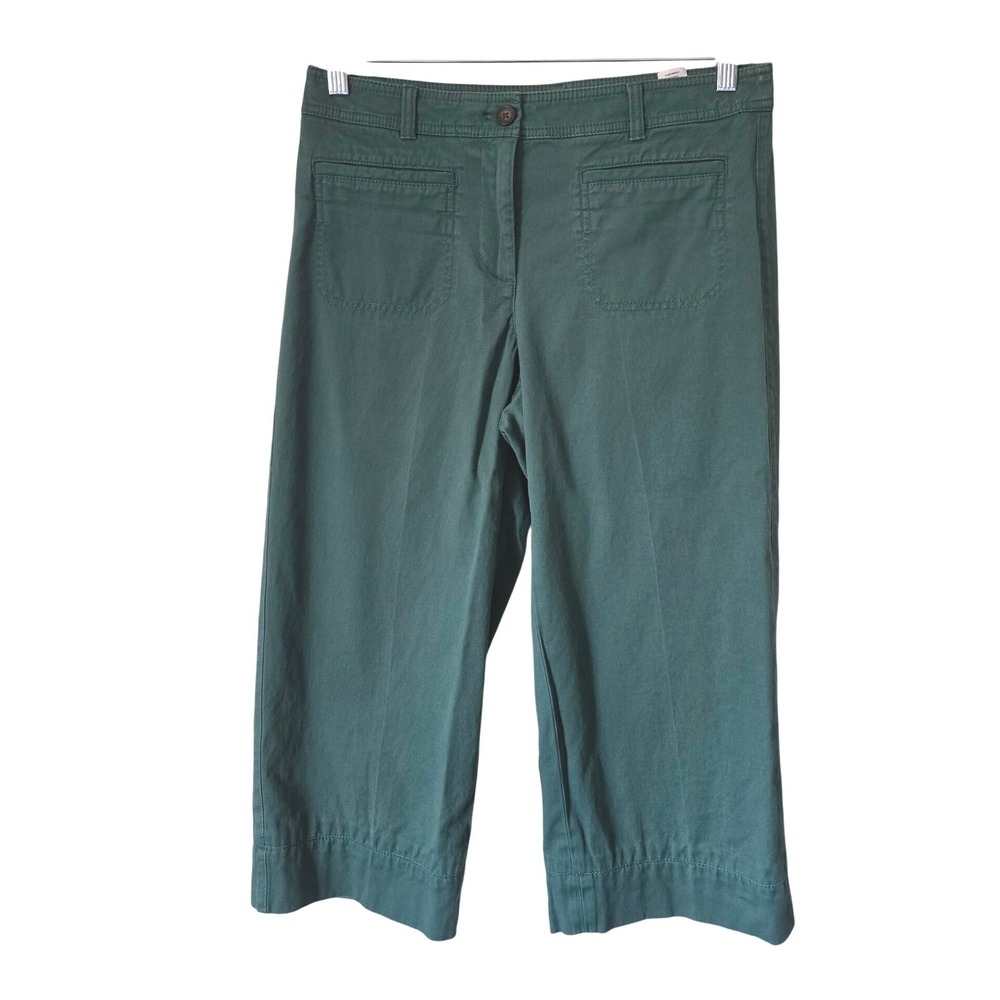 Talbots Womens 6P Wide Leg Crop Pants Green Stretch Cotton Modal